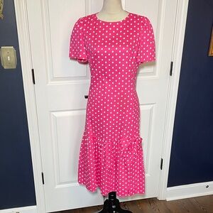 Vintage Nat Kaplan Pink Maxi Dress White Geometric Pleated Bow Bottom Size 12